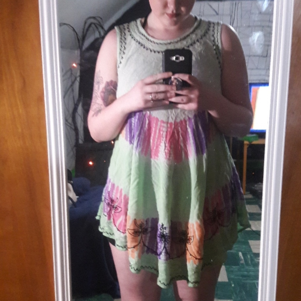 Long tie dye sleeveless tunic